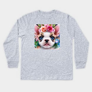 Cute Frenchie Puppy Kids Long Sleeve T-Shirt